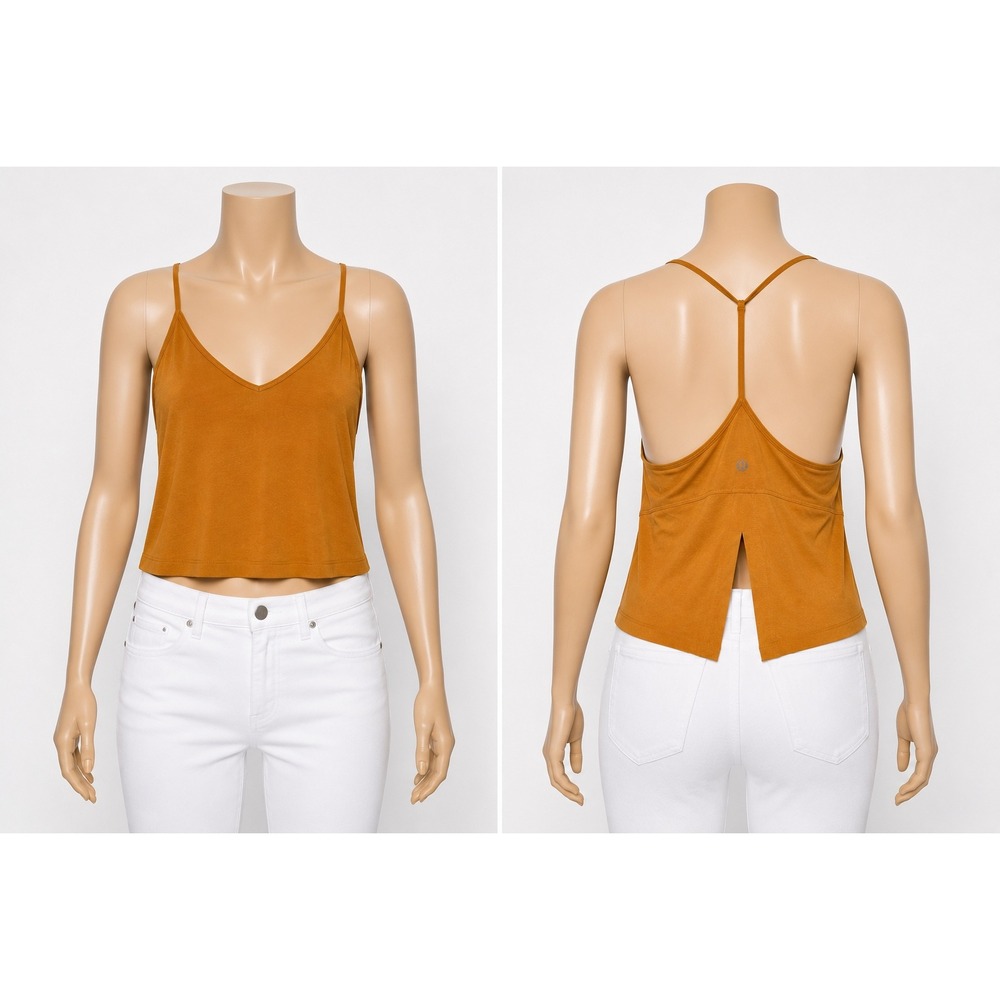 Lululemon Women Mustard Yellow V-Neck T-Back Split Back Activewear Tank Top